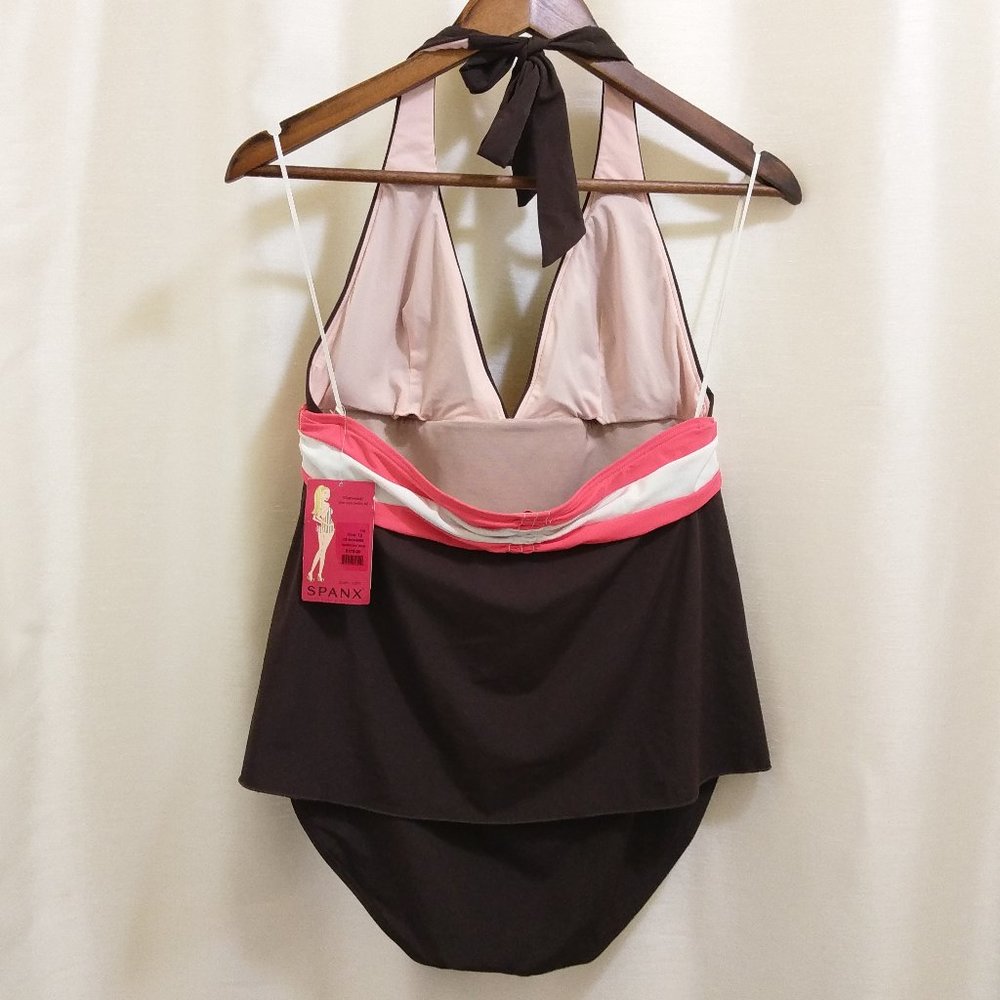 NWT Chocolate Tankini One Piece Pink & White Empire Waist - Size 12